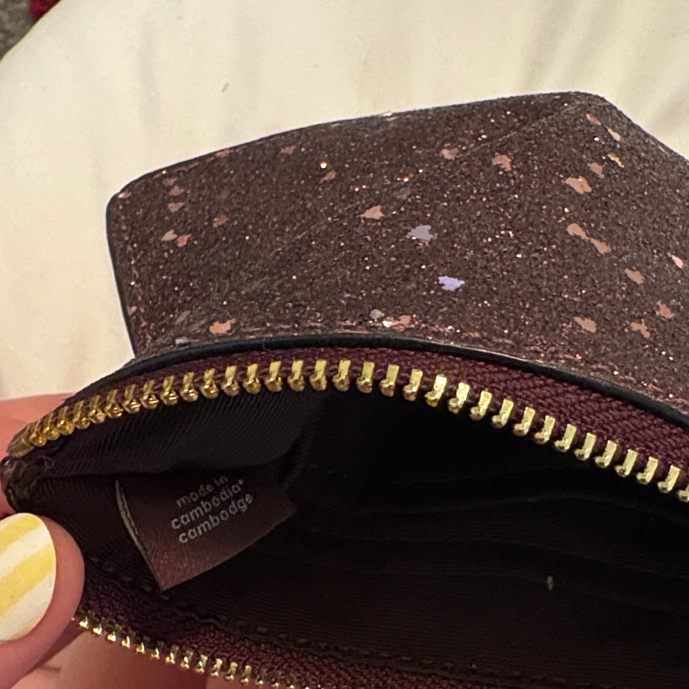 Coach Burgundy Glitter Wristlet Pouch with Gold Logo - Picture 3 of 5